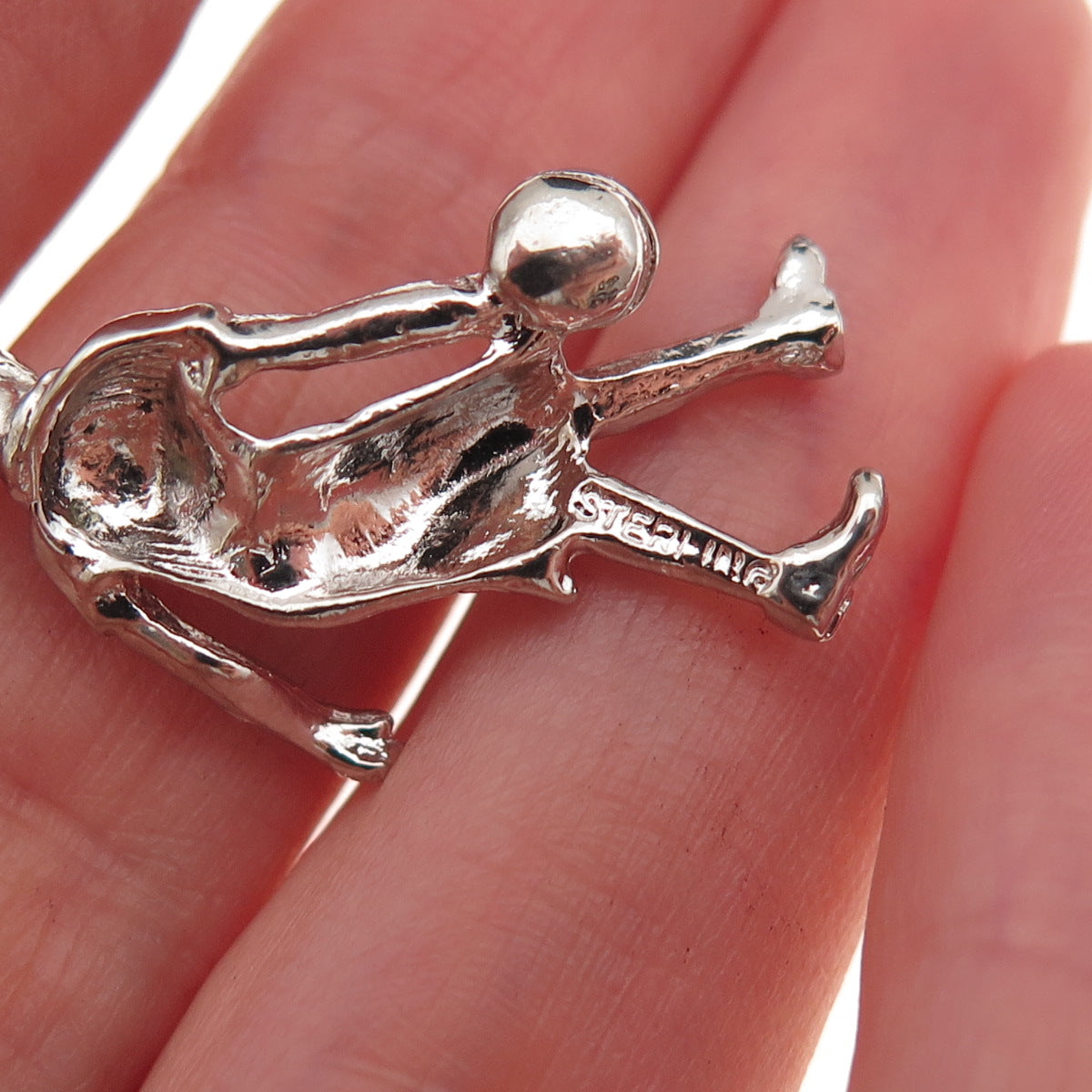 925 Sterling Silver Vintage Female Bowling Player Oxidized 3D Charm Pendant