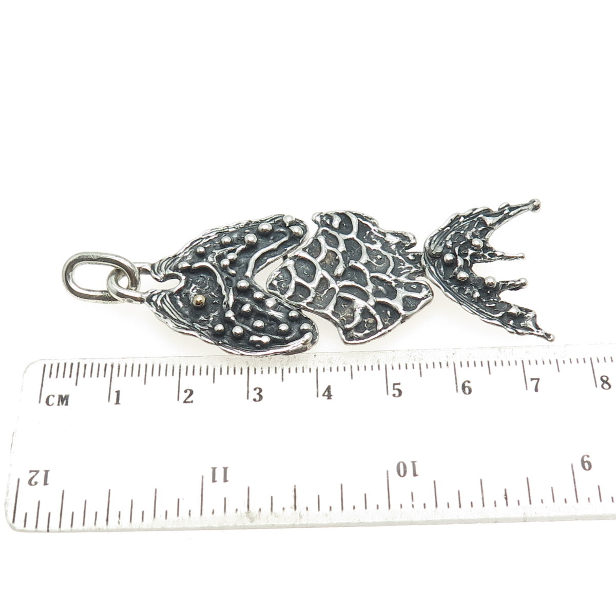 14K Gold & 925 Sterling Silver Vintage Modernist Fish Oxidized Pendant