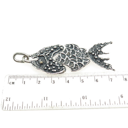 14K Gold & 925 Sterling Silver Vintage Modernist Fish Oxidized Pendant