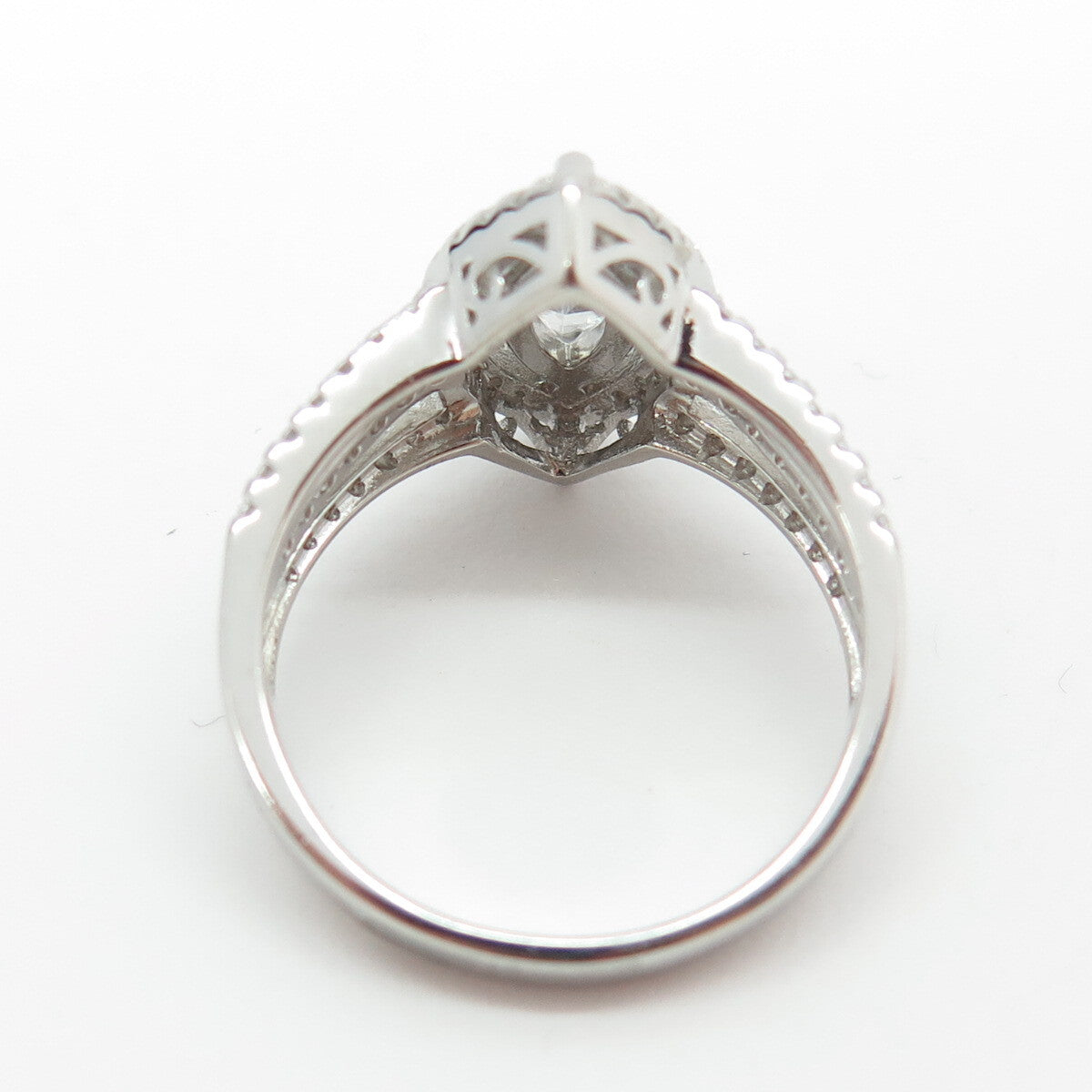 925 Sterling Silver Round & Marquise-Cut C Z Engagement Ring Size 7.5