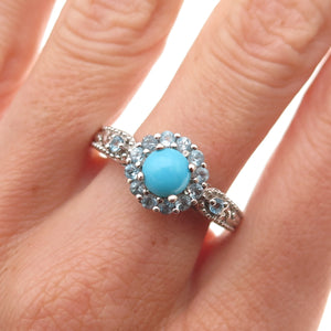 Chuck Clemency 925 Sterling Silver Real Turquoise & Blue Topaz Ring Size 8.25