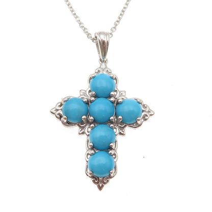 Chuck Clemency 925 Sterling Silver Real Turquoise Cross Cable Chain Necklace 20"