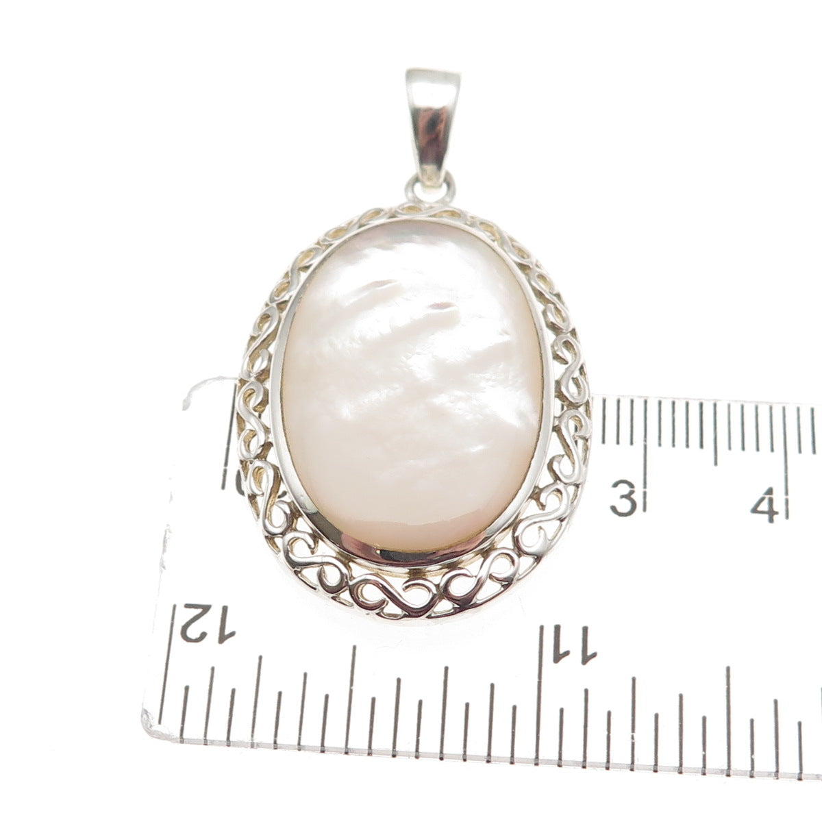 925 Sterling Silver Vintage Real MOP Swirl Charm Pendant