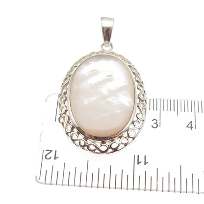 925 Sterling Silver Vintage Real MOP Swirl Charm Pendant