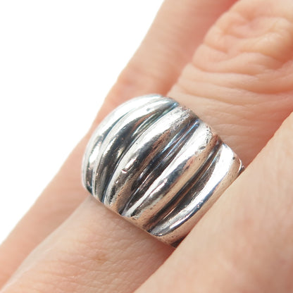 925 Sterling Silver Vintage Modernist Ribbed Dome Oxidized Ring Size 6.5