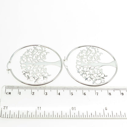 925 Sterling Silver Tree Of Life Hoop Earrings