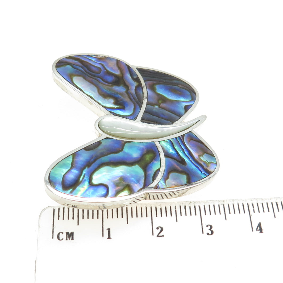 SAJEN 925 Sterling Silver Vintage Real Abalone Shell & MOP Butterfly Pin Brooch