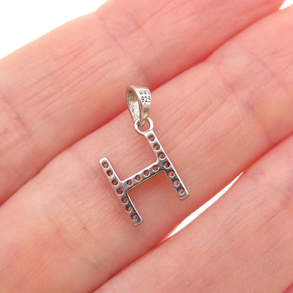 925 Sterling Silver Round-Cut C Z Letter H Initial Mini Charm Pendant