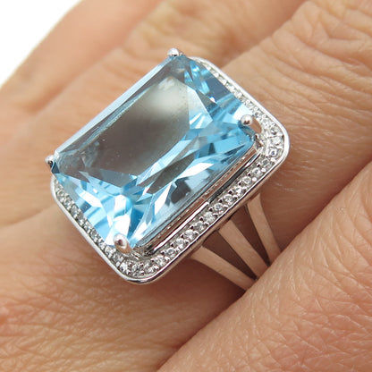 925 Sterling Silver Real White & Blue Topaz Gemstone Ring Size 7