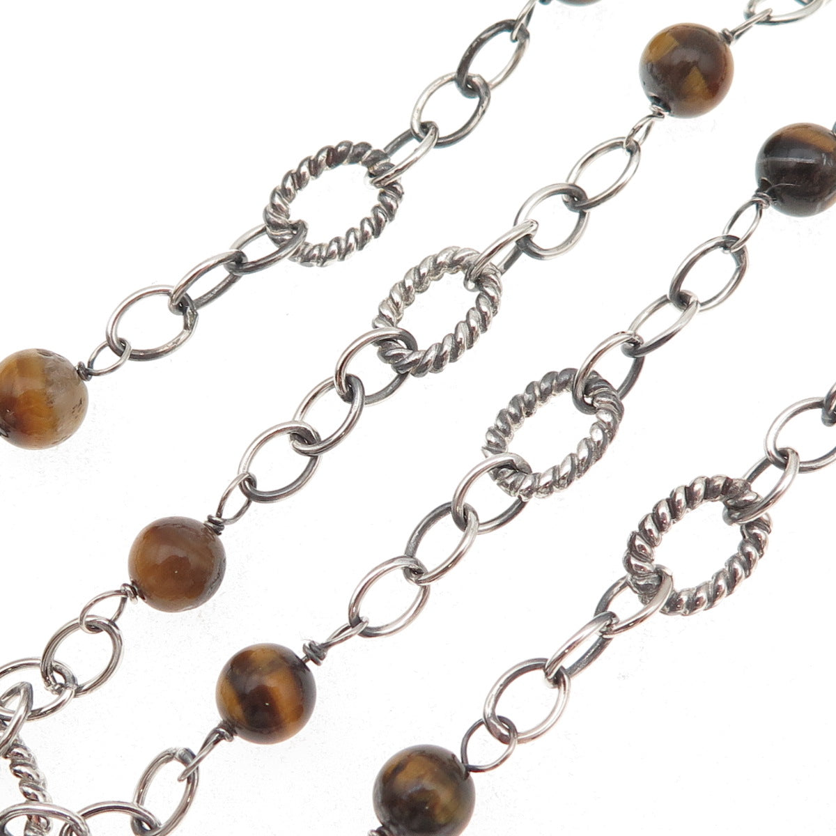 925 Sterling Silver Vintage Real Tiger Eye By The Yard Chain Necklace 18"