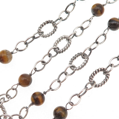 925 Sterling Silver Vintage Real Tiger Eye By The Yard Chain Necklace 18"