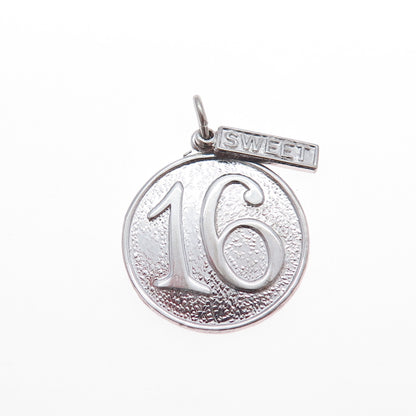 925 Sterling Silver Vintage Sweet 16 Tag Charm Pendant