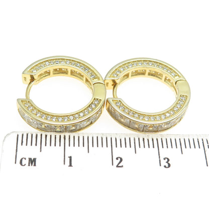 925 Sterling Silver Gold Plated Princess-Cut C Z Hoop Earrings