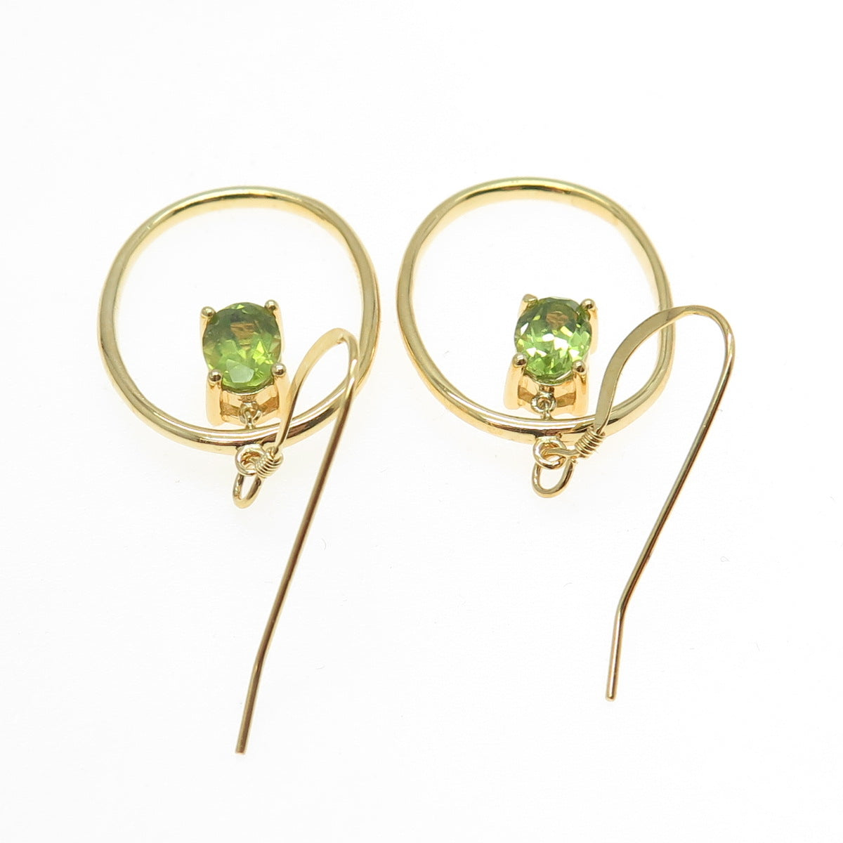 925 Sterling Silver Gold Plated Peridot Gem Dangling Earrings