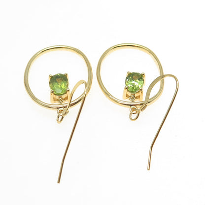 925 Sterling Silver Gold Plated Peridot Gem Dangling Earrings