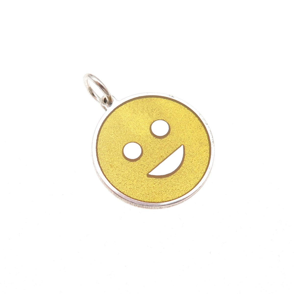 925 Sterling Silver Yellow Enamel Smile Face Emoji Tag Charm Pendant