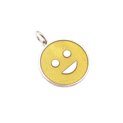 925 Sterling Silver Yellow Enamel Smile Face Emoji Tag Charm Pendant