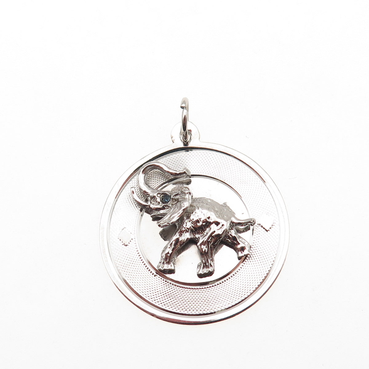 925 Sterling Silver Vintage Blue Rhinestone Elephant Charm Pendant