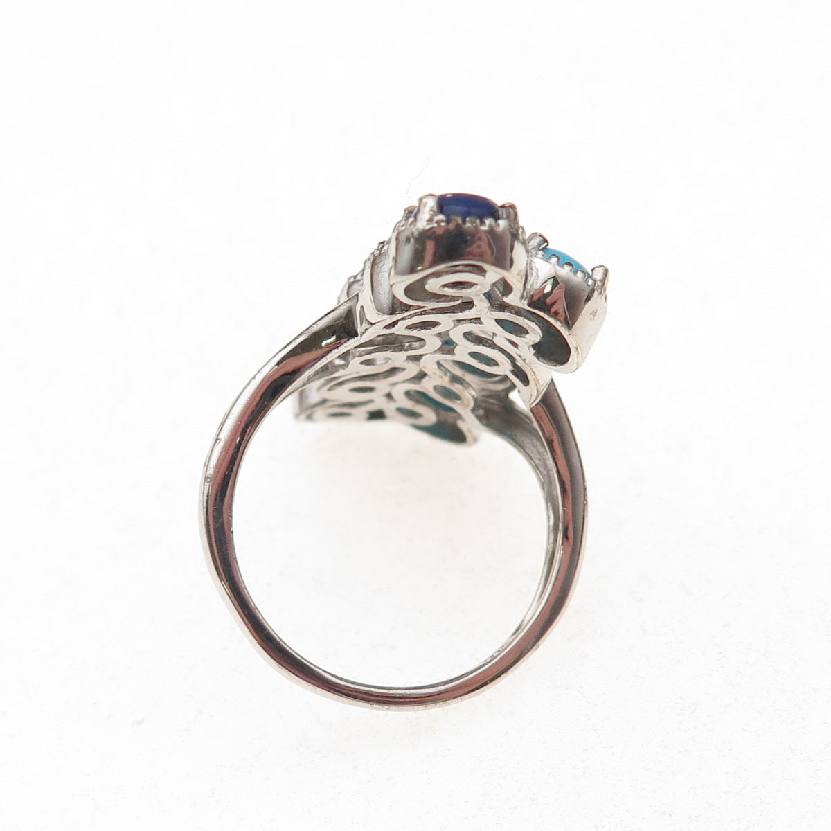 Chuck Clemency 925 Sterling Silver Real Turquoise & Lapis Ring Size 8.25