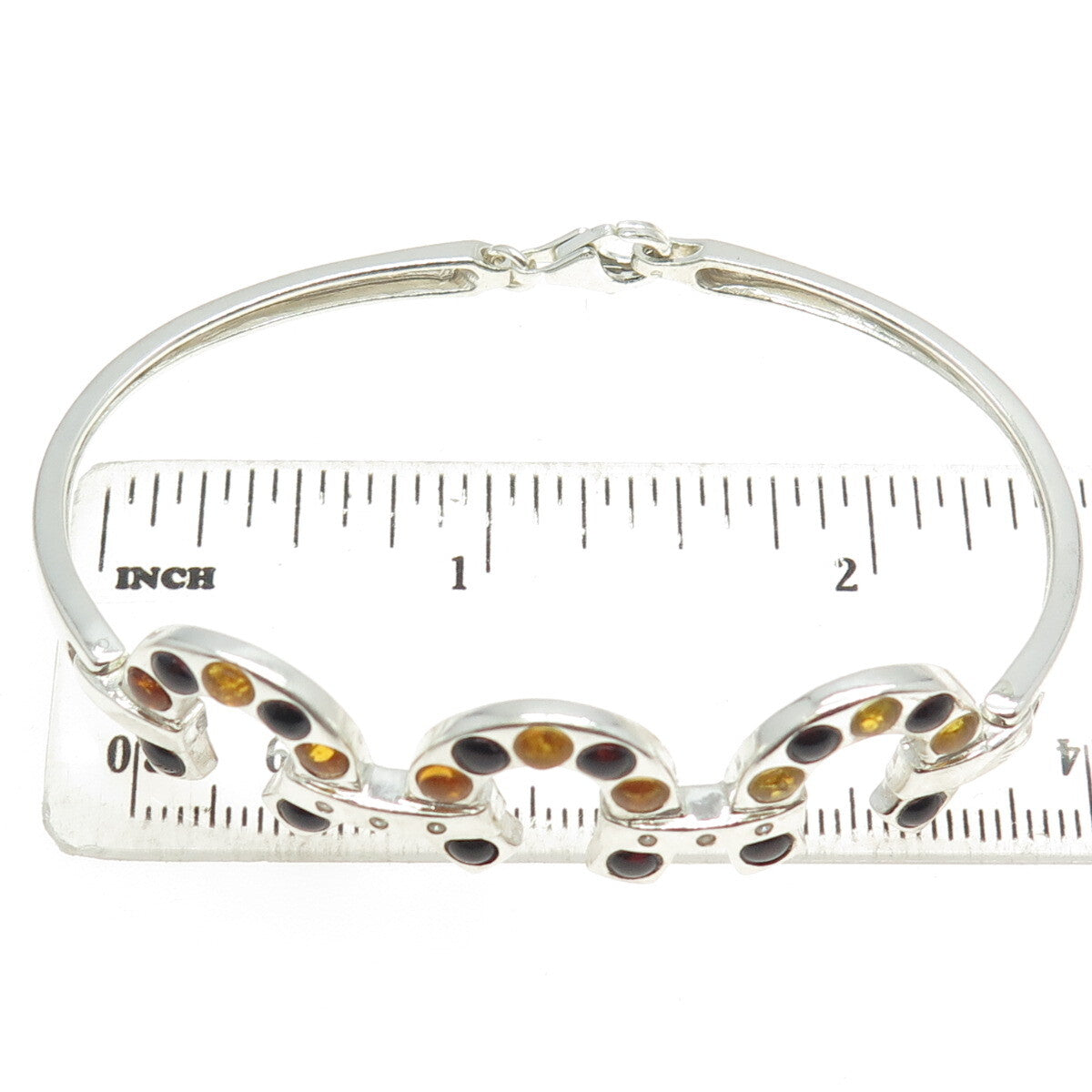 925 Sterling Silver Vintage DC Poland Real Amber & C Z Horseshoe Bracelet 7"