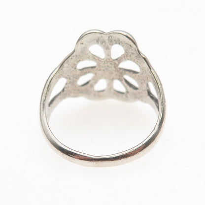 Old Pawn Sterling Silver Vintage Southwestern Flower Oxidized Tribal Ring Size 8