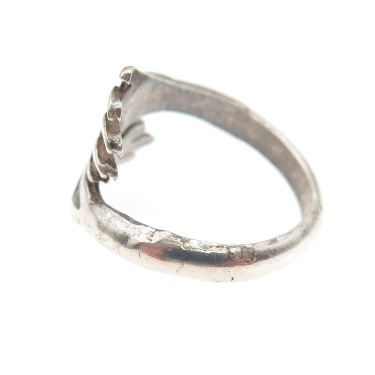 Old Pawn 925 Sterling Turquoise & Coral Inlay Bear Paw Adjustable Ring Size 6.25