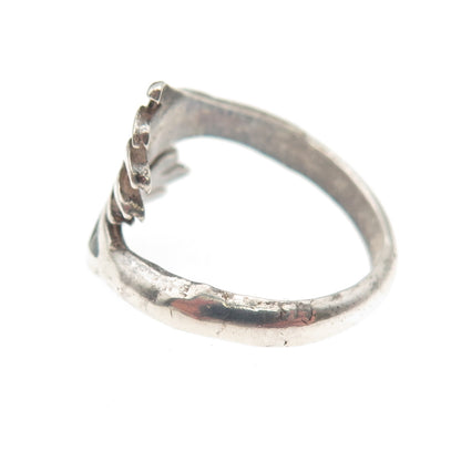 Old Pawn 925 Sterling Turquoise & Coral Inlay Bear Paw Adjustable Ring Size 6.25