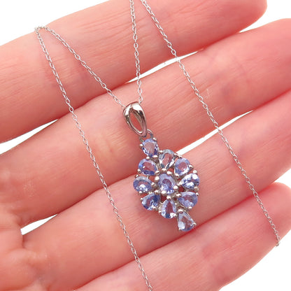 D'Joy 925 Sterling Silver Real Tanzanite Floral Cable Chain Necklace 18"