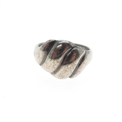 925 Sterling Silver Vintage Modernist Wavy Oxidized Ring Size 7.25
