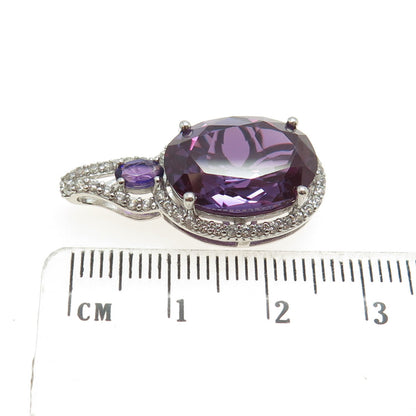 925 Sterling Silver Real Peacock Sapphire Amethyst & White Topaz Pendant