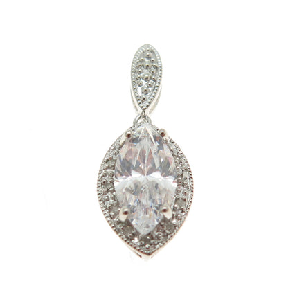 925 Sterling Silver Real Round-Cut Diamond & Marquise-Cut C Z Slide Pendant