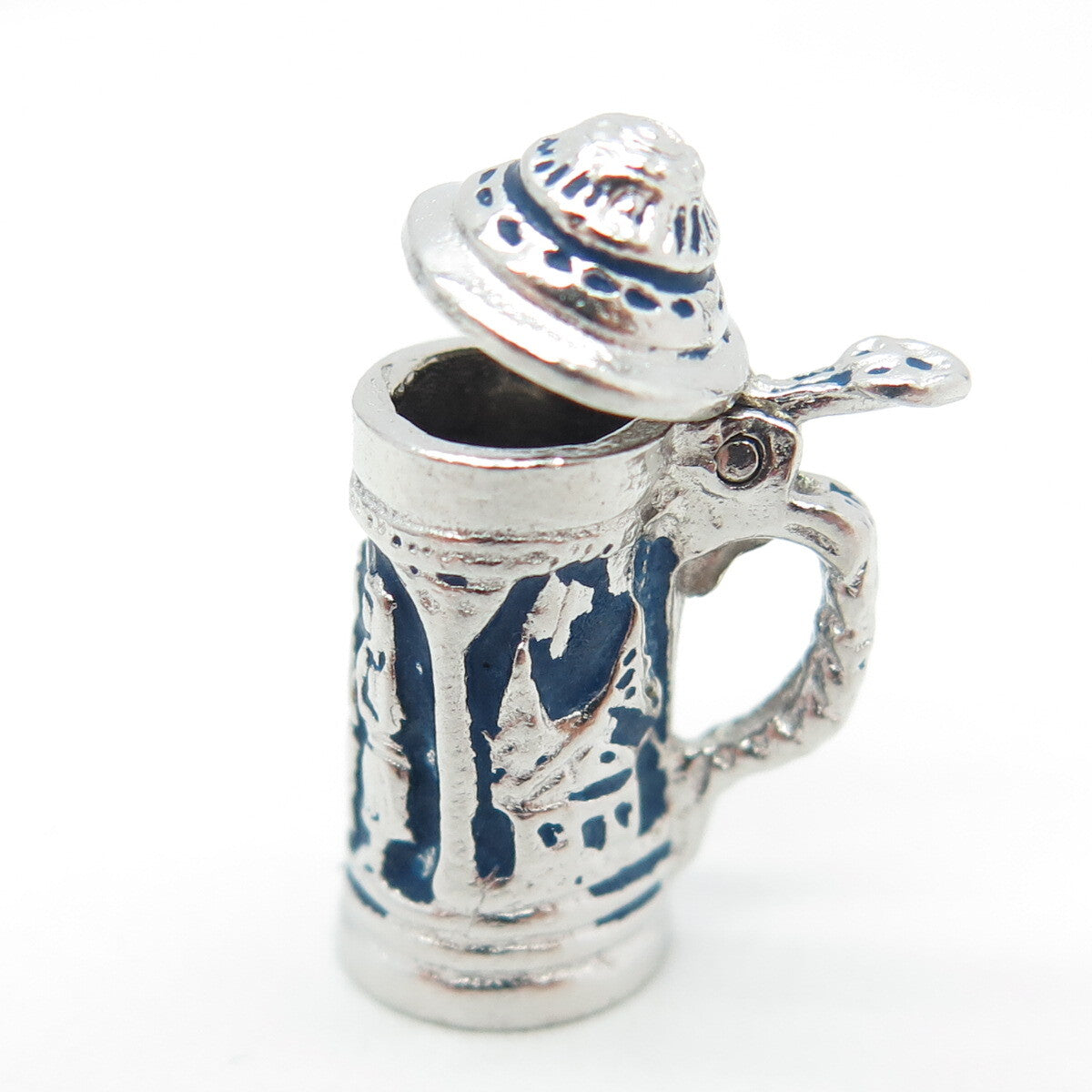 CROWN SILVER 925 Sterling Silver Antique Enamel Proposal Beer Stein Pendant