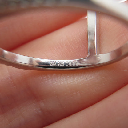 925 Sterling Silver Round-Cut C Z Two-Row Engagement Ring Size 8
