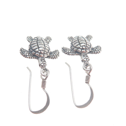 925 Sterling Silver Vintage Turtle Oxidized Dangle Hook Earrings