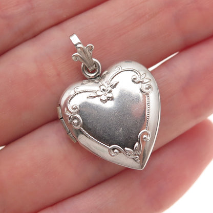 925 Sterling Silver Vintage Floral Locket Heart Charm Pendant