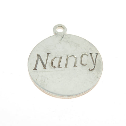 835 Silver Vintage Engraved "Nancy" Round Tag Charm Pendant