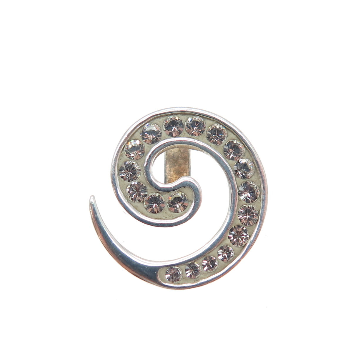 925 Sterling Silver Round-Cut Rhinestone Spiral Minimalist Charm Pendant