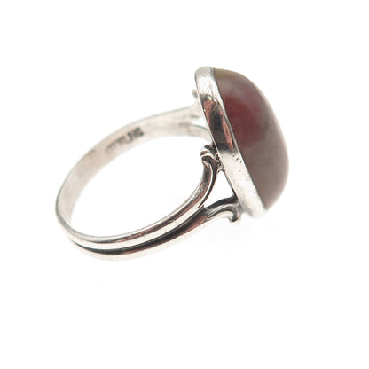 925 Sterling Silver Antique Art Deco Real Agate Oxidized Ring Size 4.75