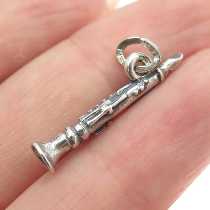 BEAU 925 Sterling Silver Vintage Clarinet Musical Instrument 3D Pendant