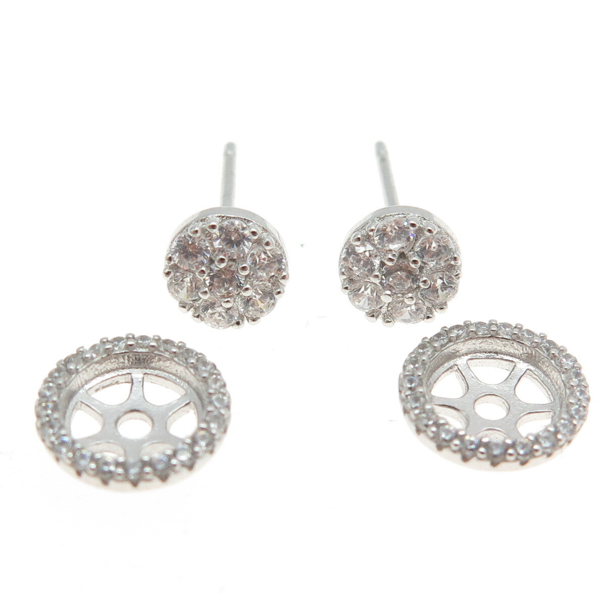 925 Sterling Silver Round-Cut C Z Interchangeable Stud Earrings