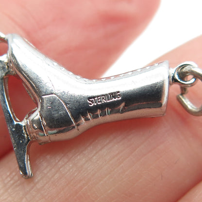 925 Sterling Silver Vintage Ice Skating Shoe 3D Charm Pendant