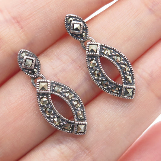 JUDITH JACK Sterling Silver Vintage Real Marcasite Marquise Oxidized Earrings