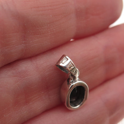 925 Sterling Silver Vintage Real Oval-Cut Sapphire Charm Pendant