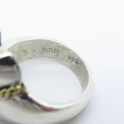 925 Sterling Silver 2-Tone Vintage Ribbed Twisted Ring Size 8.25