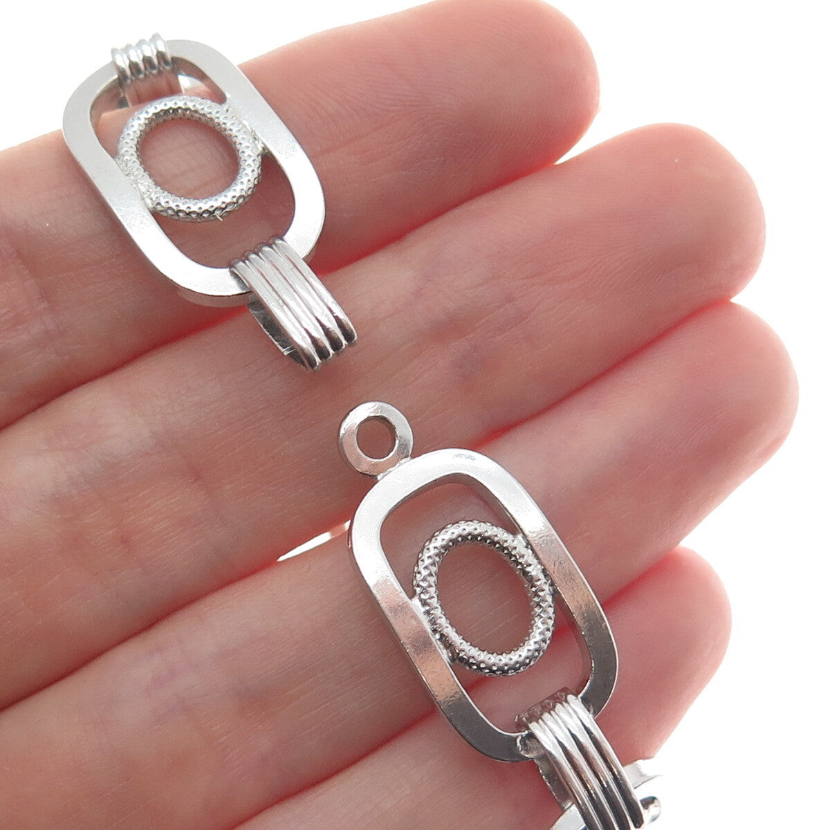 UNOAERRE 925 Sterling Silver Vintage Italy Geometric Link Bracelet 6.75"