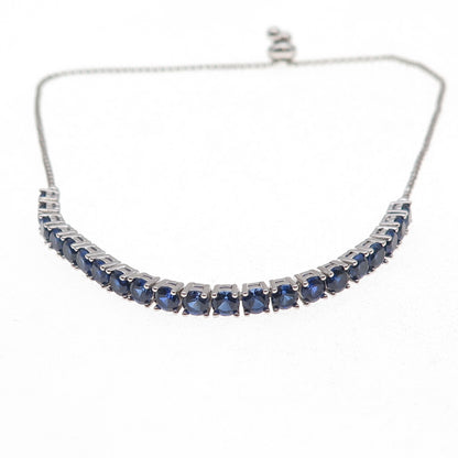 925 Sterling Lab-Created Sapphire Round Box Link Adjustable Bracelet 7-9.75"