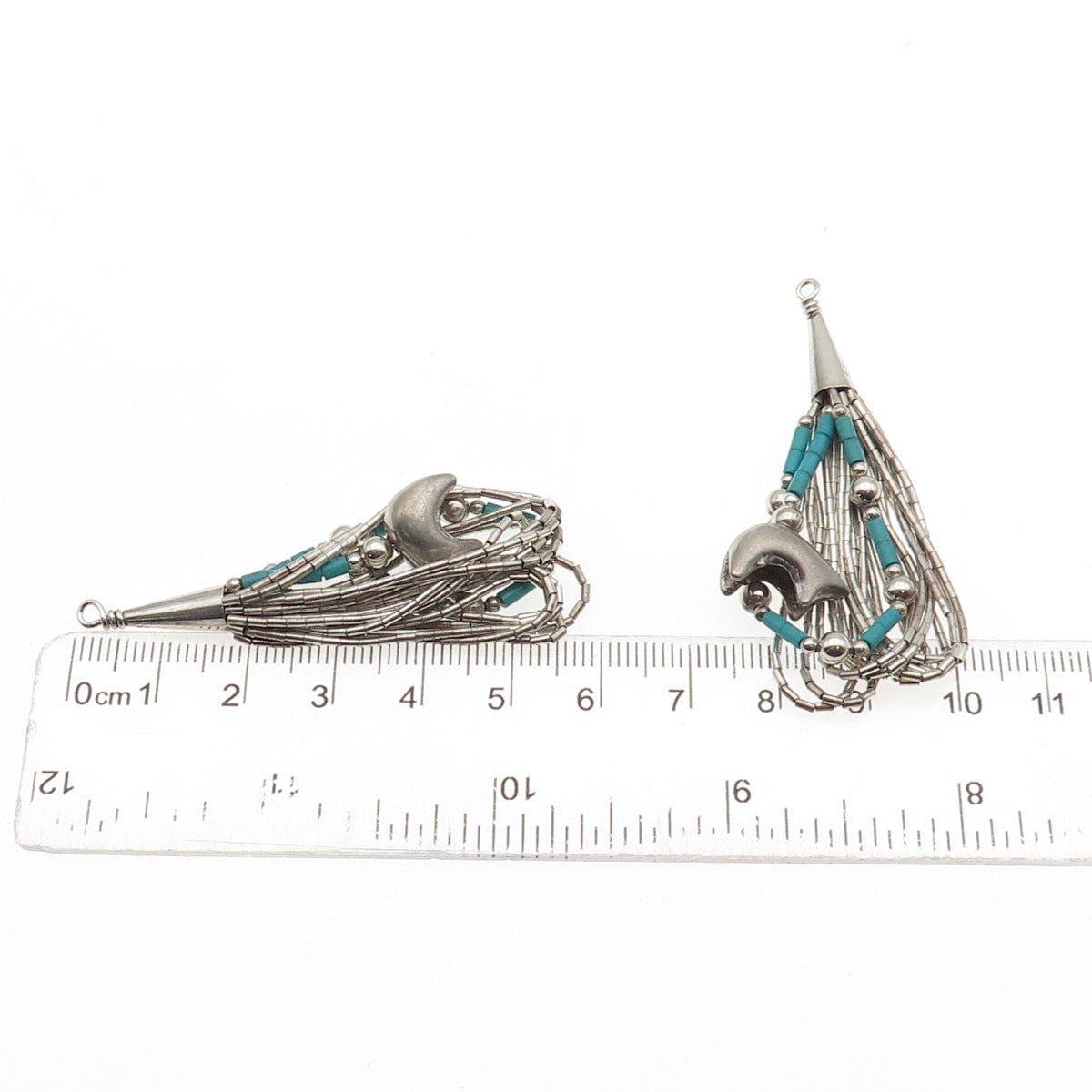 Sunrise Old Pawn Sterling Silver Vintage Turquoise Bear Liquid Chain Earrings