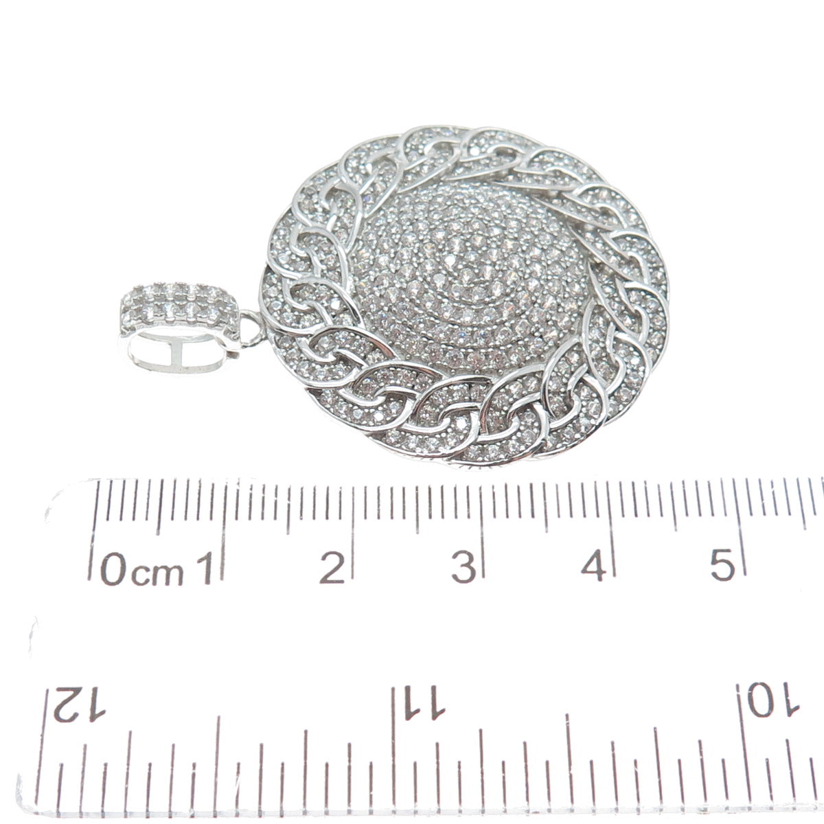 DESIGNS BY YAGI 925 Sterling Silver Round-Cut C Z Sparkle Curb Link Pendant