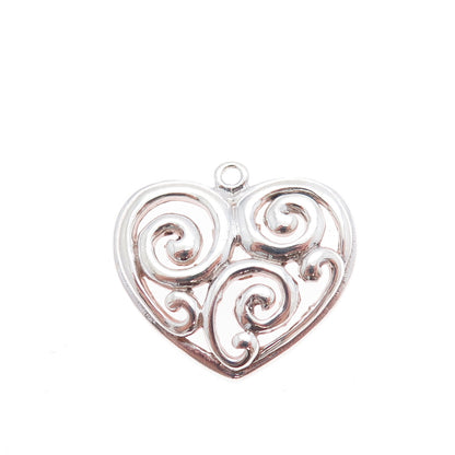 SX SALLY C 925 Sterling Silver Vintage Modernist Swirl Heart Charm Pendant