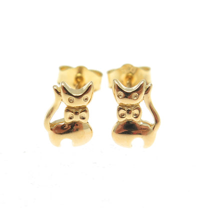 925 Sterling Silver Gold Plated Cat / Kitty Stud Earrings